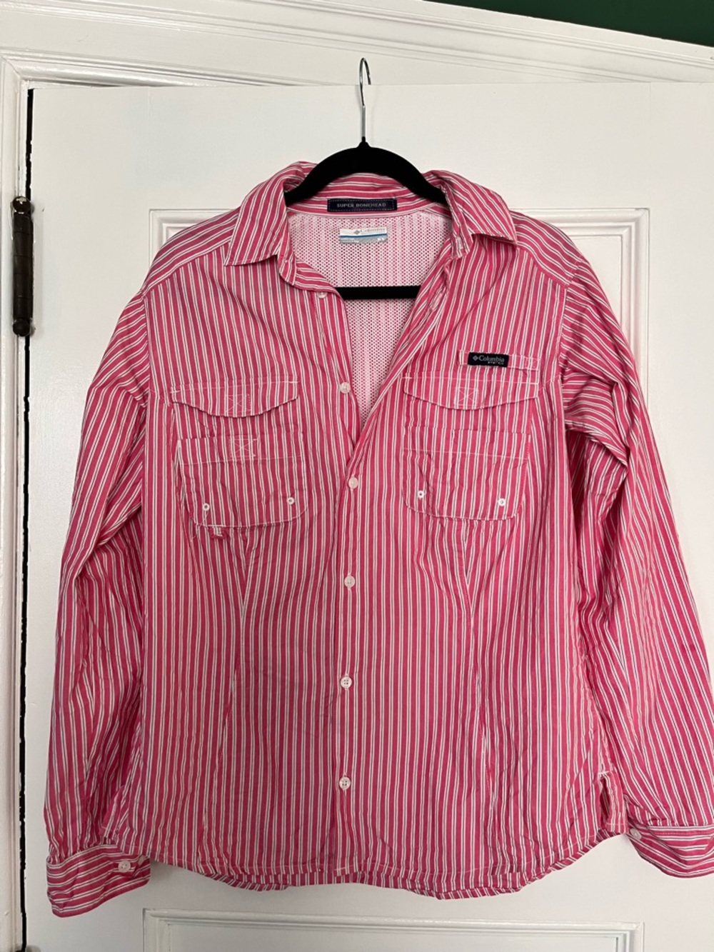 Columbia PFG Super Bonehead Pink Striped Fishing Shirt Women’s M